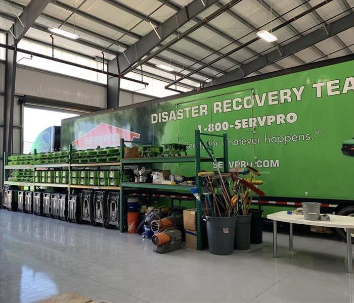 Disaster recovery semi in warehouse.